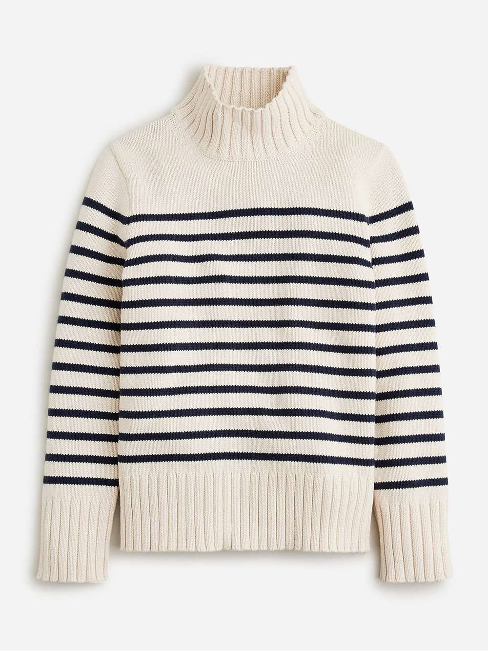 J.CREW 100% Cotton Ivory Navy Striped Turtle Neck Pullover Sweater Ribbed Small